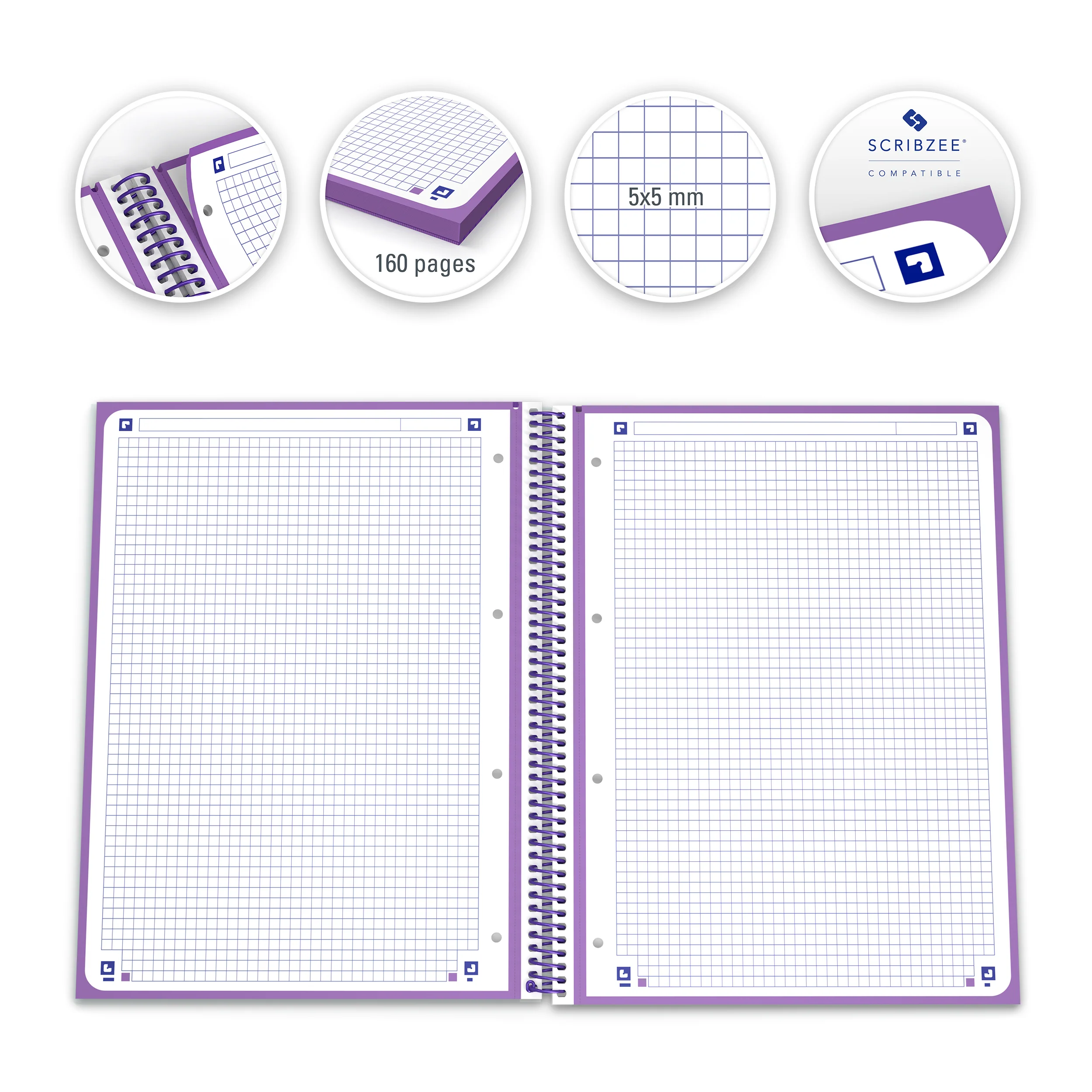 Cahier à spirales European Book OXFORD # Couverture rigide - 160 pages/80 feuilles A4 détachables - petits carreaux - Image 18