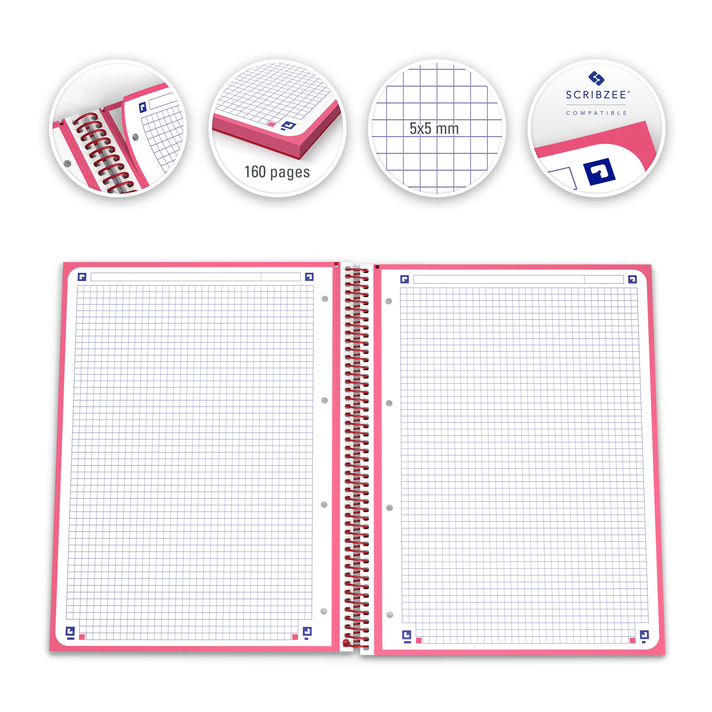 Cahier à spirales European Book OXFORD # Couverture rigide - 160 pages/80 feuilles A4 détachables - petits carreaux - Image 38