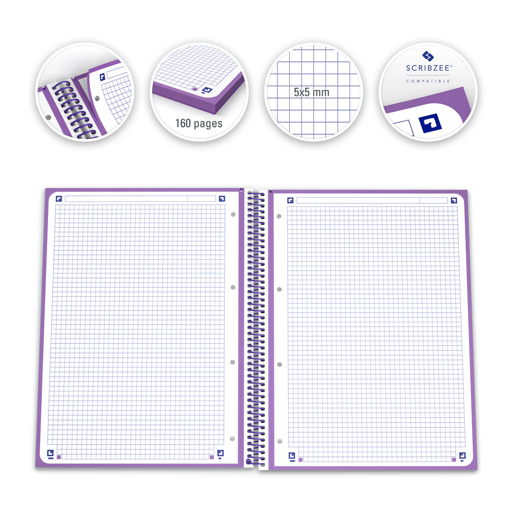 Cahier à spirales European Book OXFORD # Couverture rigide - 160 pages/80 feuilles A4 détachables - petits carreaux - Image 62