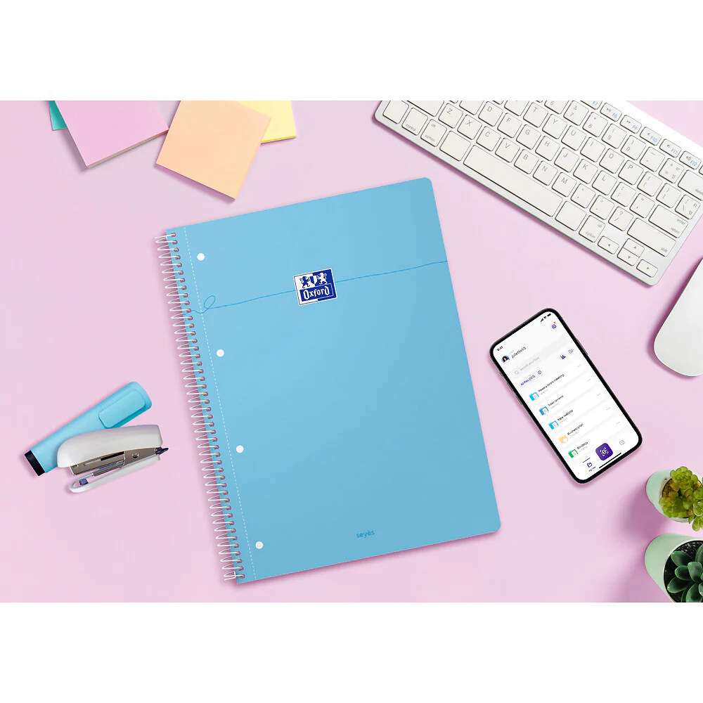 OXFORD Cahier à spirales Smart # A4+ - Grands carreaux - 160 pages détachables - Couverture cartonnée souple - Compatible Scribzee - Bleu pastel - Image 6