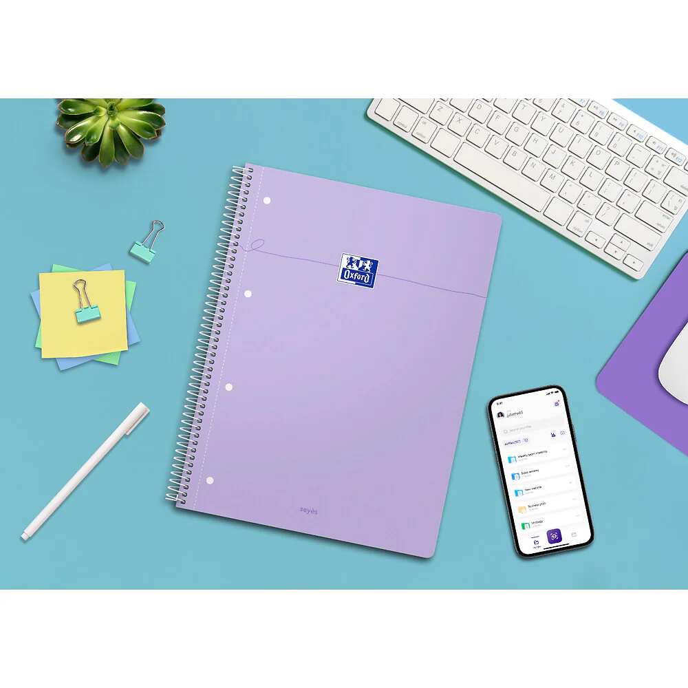 OXFORD Cahier à spirales Smart # A4+ - Grands carreaux - 160 pages détachables - Couverture cartonnée souple - Compatible Scribzee - Violet pastel - Image 5